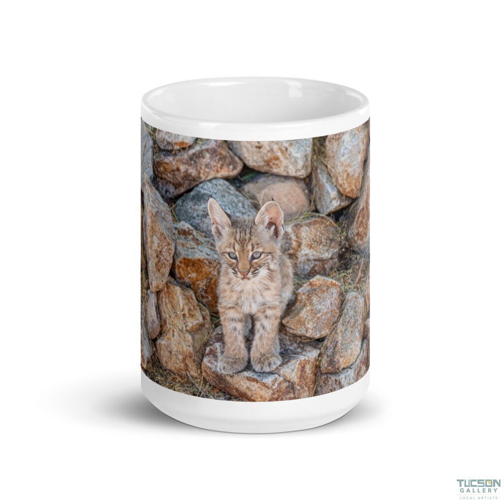 Baby Bobcat by Leslie Leathers Photography | White glossy mug