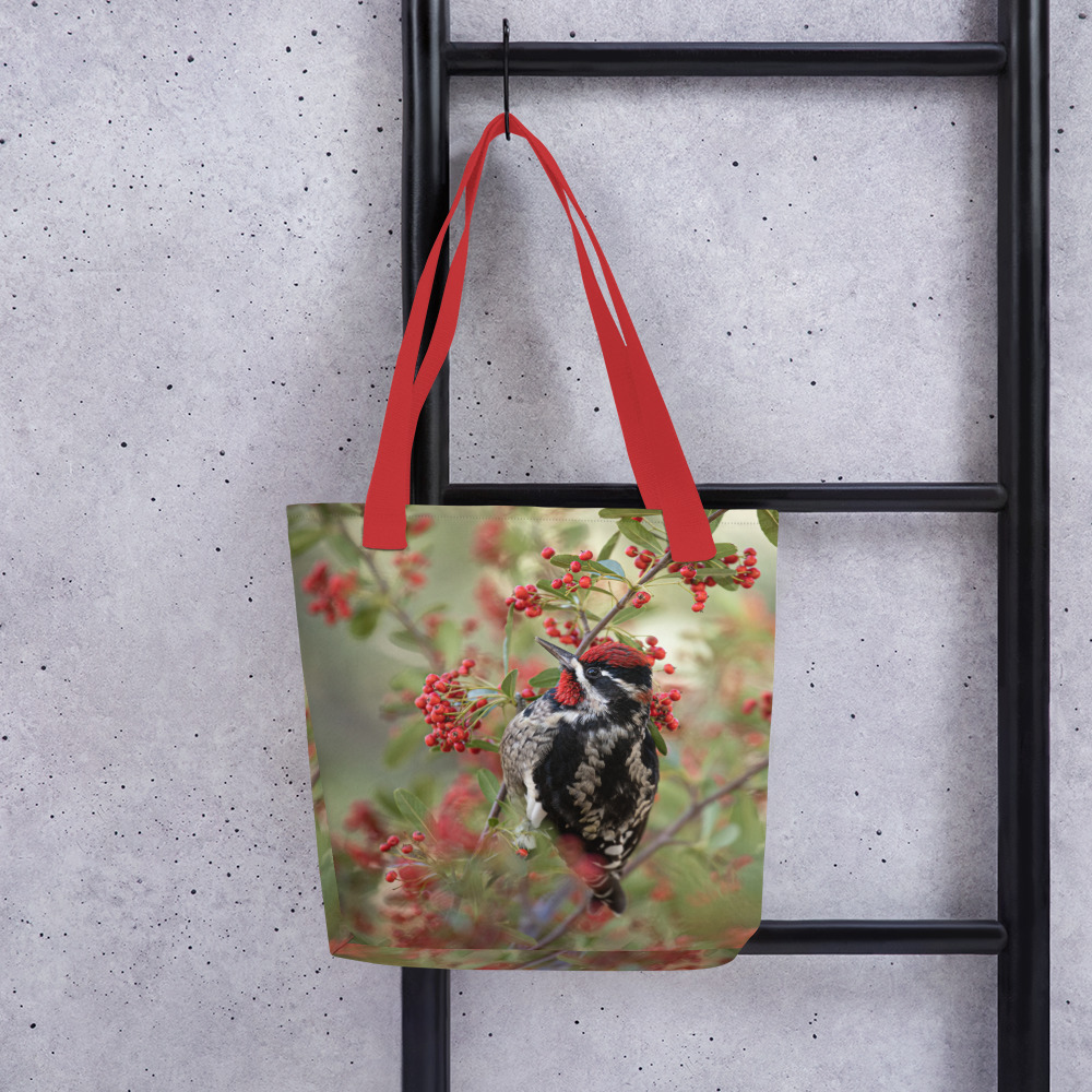 Red Naped Sapsucker by Leslie Leathers Photography | Tote bag