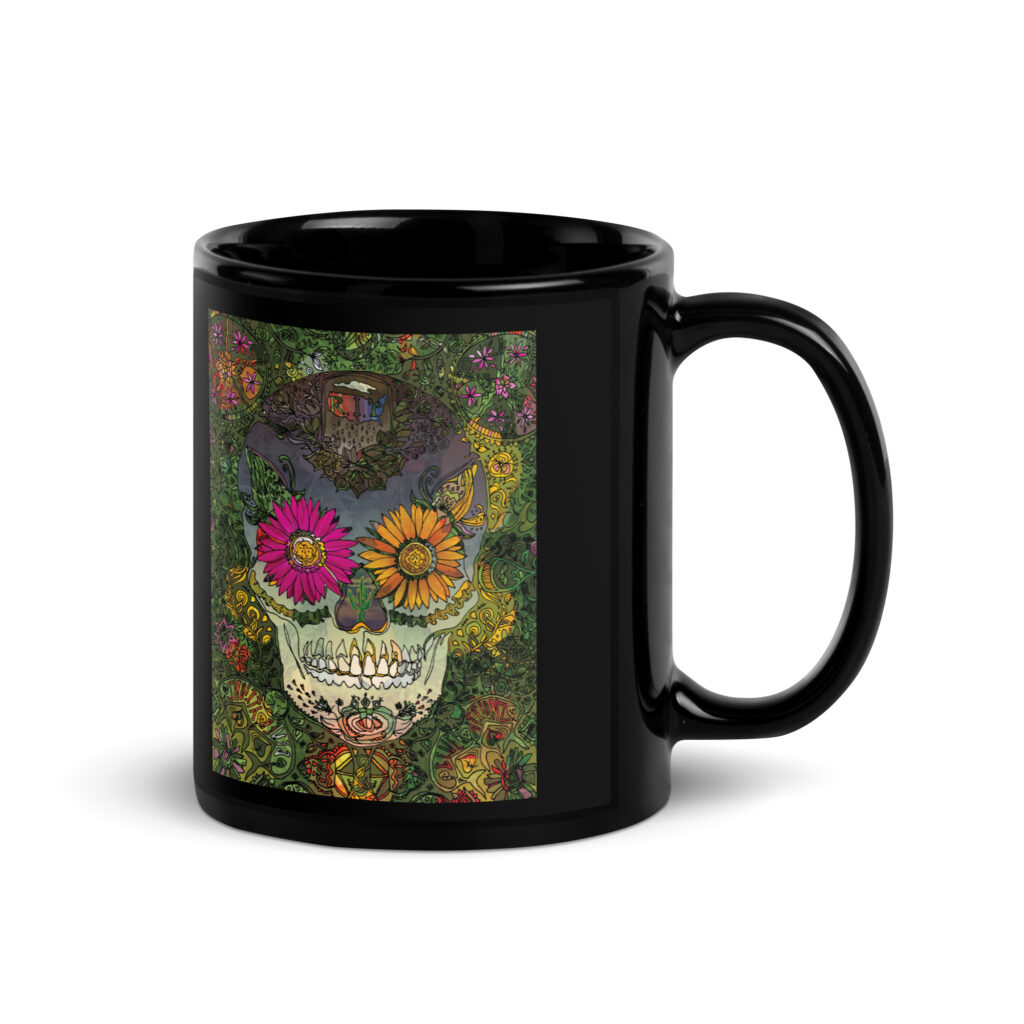 Skull by Lauri Kaye | Black Glossy Mug