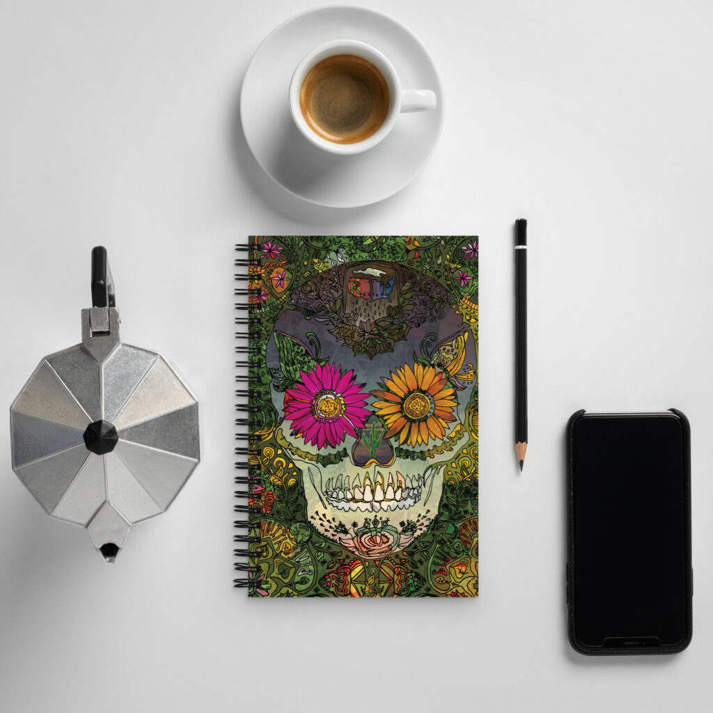 Skull by Lauri Kaye | Spiral notebook