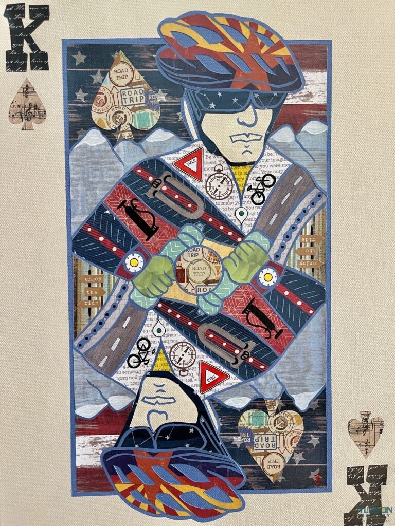 King of Spades cyclist collage from the Arizona ANTE playing card series by Suzanne J. Villella