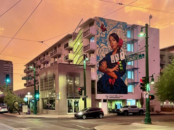 Mural by Ignacio Garcia of an empowered woman, located in Downtown Tucson and featured at the Tucson Art Gallery.