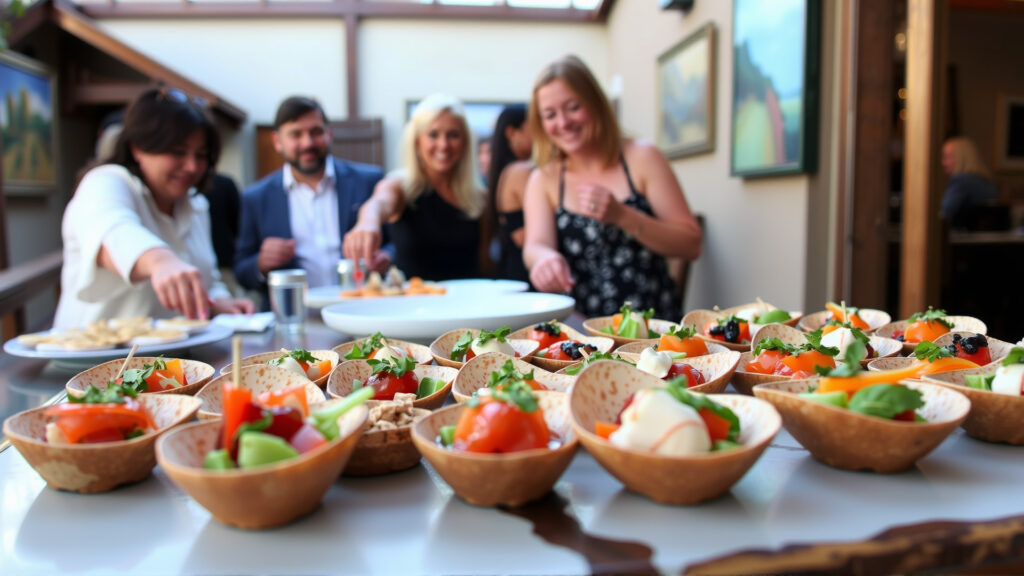 Gourmet small bites served by Jaime’s Scratch Kitchen at Tucson Gallery event.