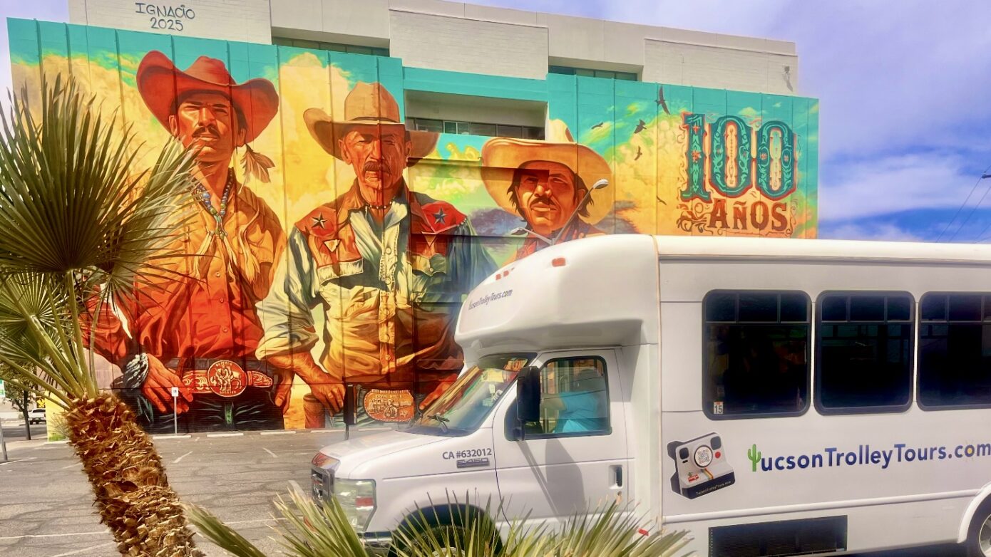 Tucson Trolley Tours Bus in Front of Los Vaqueros by Ignacio Garcia