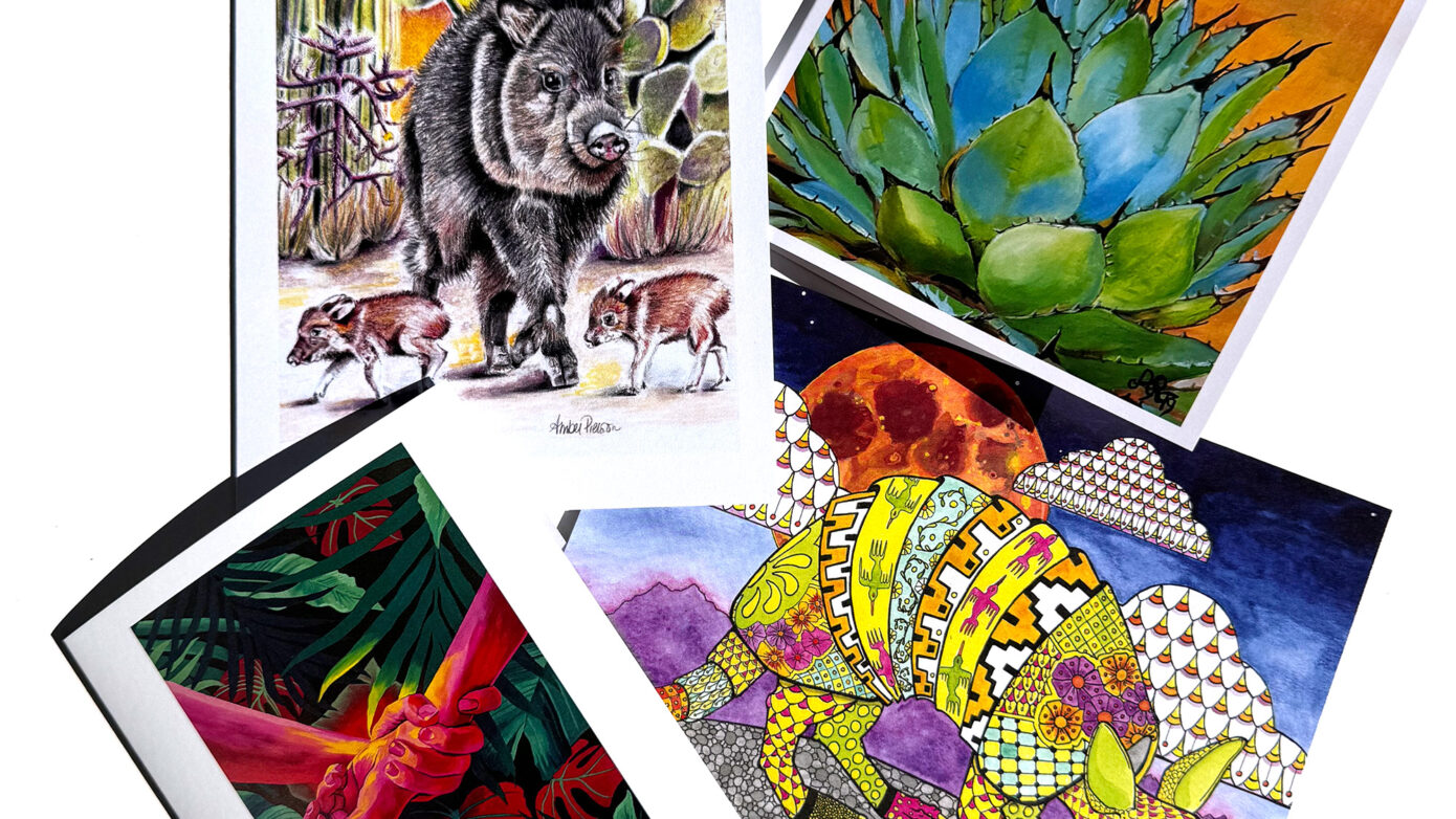 Greeting card featuring colorful Tucson desert landscape art from Tucson Gallery