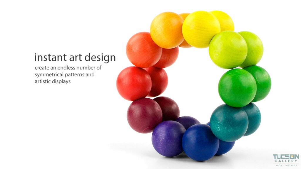 Playable ART Ball colorful wooden stress ball twisted into a sculptural shape