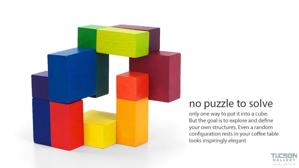 Playable ART Cube arranged in an abstract stacked block design