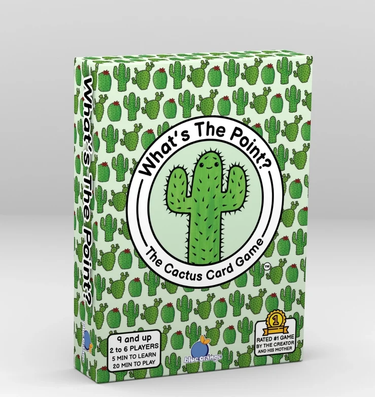 What’s the Point? The Cactus Card Game box with green cactus pattern and smiling cactus logo, a fun Tucson gift and souvenir.